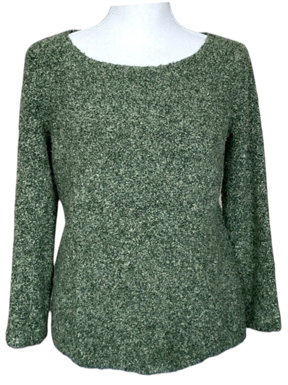 Josephine Chaus Ivy Green Wool Blend Sweater Slubbed Texture Boucle Casual Basic